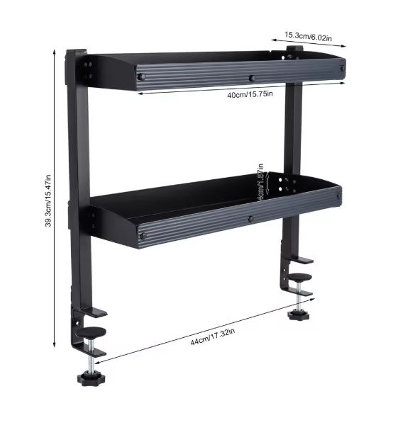 Opklembare Bureauplank met 2 Niveaus – Verstelbaar Opbergrek van Staal, Zwart