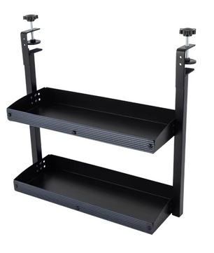 Opklembare Bureauplank met 2 Niveaus – Verstelbaar Opbergrek van Staal, Zwart