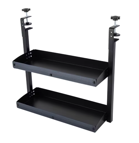Opklembare Bureauplank met 2 Niveaus – Verstelbaar Opbergrek van Staal, Zwart