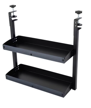 Opklembare Bureauplank met 2 Niveaus – Verstelbaar Opbergrek van Staal, Zwart