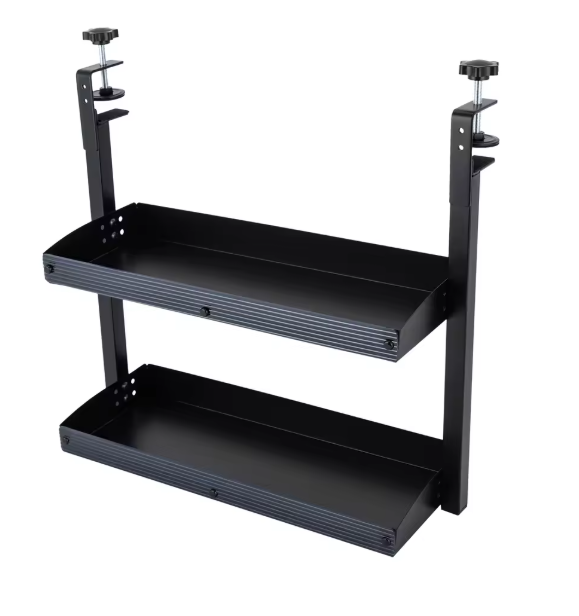 Opklembare Bureauplank met 2 Niveaus – Verstelbaar Opbergrek van Staal, Zwart