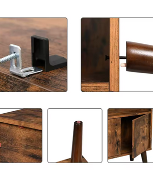 Retro Boekenkast met Deuren en 2 Open Planken – Houten Opbergkast met Massief Houten Poten, Vintage Bruin