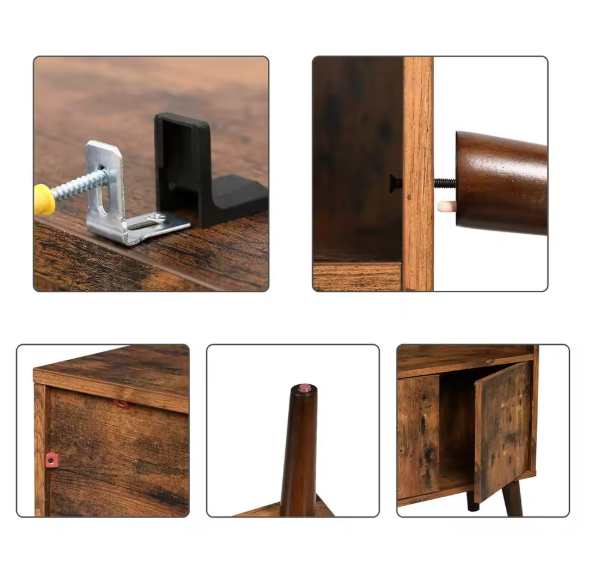 Retro Boekenkast met Deuren en 2 Open Planken – Houten Opbergkast met Massief Houten Poten, Vintage Bruin