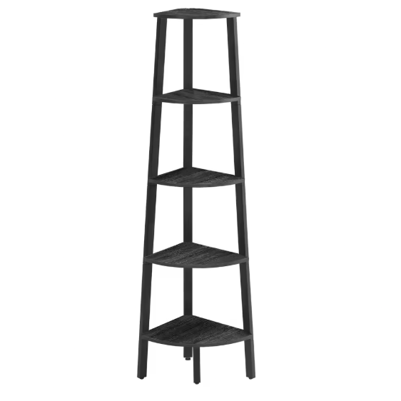 Industriële Hoekboekenkast met 5 Planken – Laddervormig Wandrek met Stalen Frame en Houten Legplanken