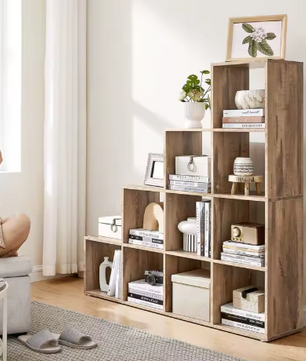 Boekenkast met 10 Vakken – Houten Kamerverdeler met Open Opbergvakken en Kantelbeveiliging