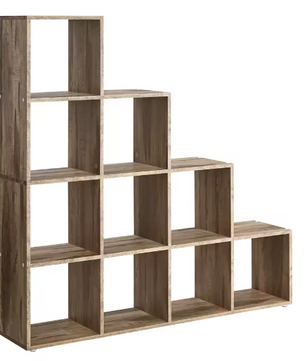 Boekenkast met 10 Vakken – Houten Kamerverdeler met Open Opbergvakken en Kantelbeveiliging