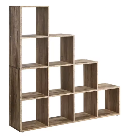 Boekenkast met 10 Vakken – Houten Kamerverdeler met Open Opbergvakken en Kantelbeveiliging