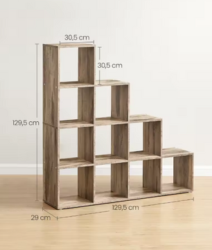 Boekenkast met 10 Vakken – Houten Kamerverdeler met Open Opbergvakken en Kantelbeveiliging