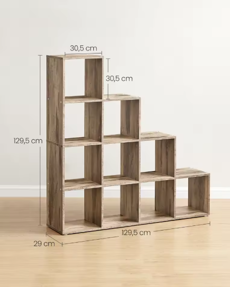 Boekenkast met 10 Vakken – Houten Kamerverdeler met Open Opbergvakken en Kantelbeveiliging