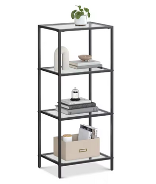 Moderne Staande Plank met 4 Glazen Planken – Metalen Frame, Compact en Stabiel voor Badkamer of Keuken