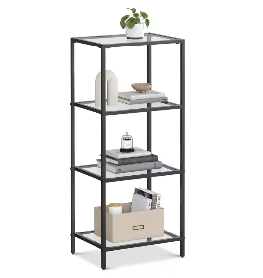 Moderne Staande Plank met 4 Glazen Planken – Metalen Frame, Compact en Stabiel voor Badkamer of Keuken