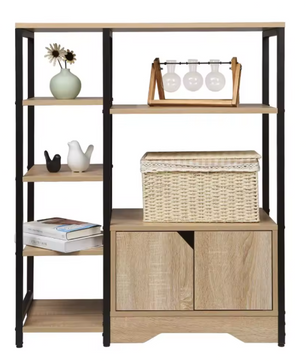 Hoekboekenkast met 6 Planken en Lade – Houten Staande Kast voor Woonkamer, Kantoor of Slaapkamer