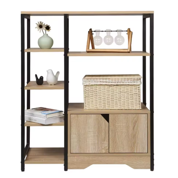 Hoekboekenkast met 6 Planken en Lade – Houten Staande Kast voor Woonkamer, Kantoor of Slaapkamer