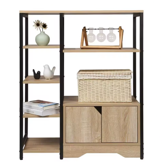 Hoekboekenkast met 6 Planken en Lade – Houten Staande Kast voor Woonkamer, Kantoor of Slaapkamer