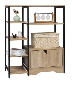 Hoekboekenkast met 6 Planken en Lade – Houten Staande Kast voor Woonkamer, Kantoor of Slaapkamer