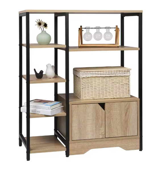 Hoekboekenkast met 6 Planken en Lade – Houten Staande Kast voor Woonkamer, Kantoor of Slaapkamer