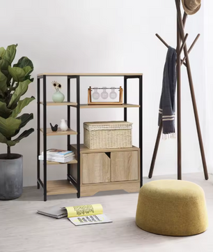 Hoekboekenkast met 6 Planken en Lade – Houten Staande Kast voor Woonkamer, Kantoor of Slaapkamer