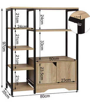 Hoekboekenkast met 6 Planken en Lade – Houten Staande Kast voor Woonkamer, Kantoor of Slaapkamer