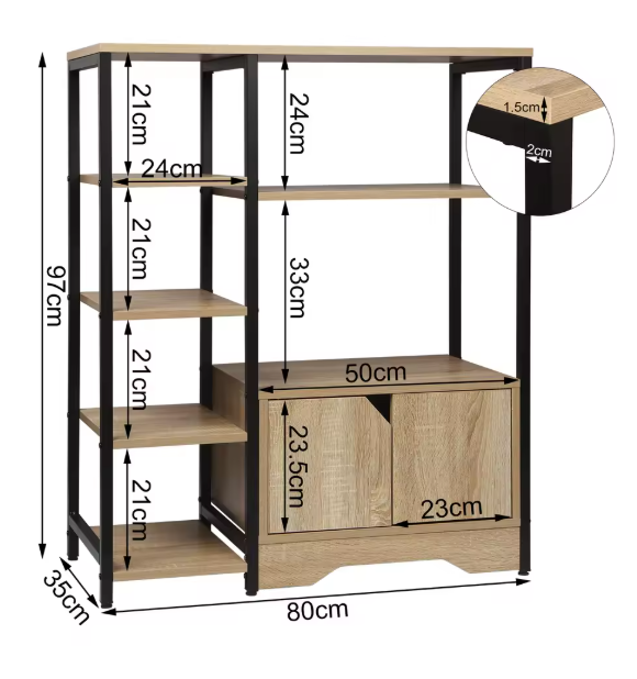 Hoekboekenkast met 6 Planken en Lade – Houten Staande Kast voor Woonkamer, Kantoor of Slaapkamer
