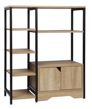 Hoekboekenkast met 6 Planken en Lade – Houten Staande Kast voor Woonkamer, Kantoor of Slaapkamer