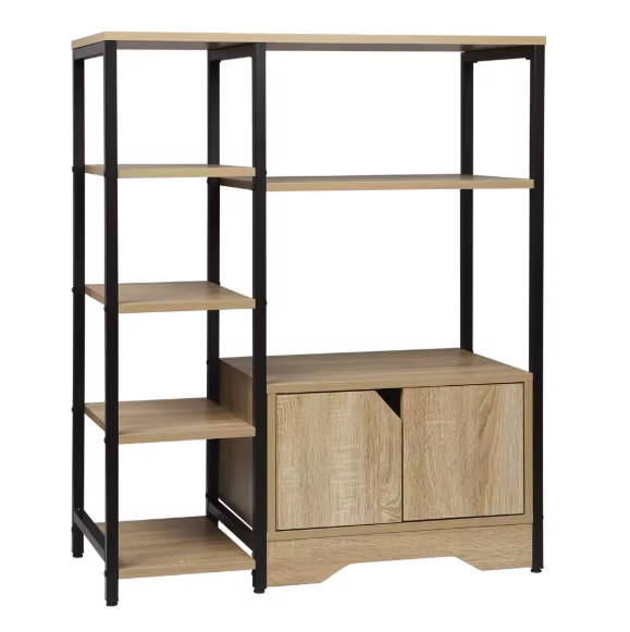 Hoekboekenkast met 6 Planken en Lade – Houten Staande Kast voor Woonkamer, Kantoor of Slaapkamer