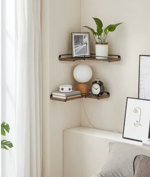 Set van 2 Industriële Wandplanken – L-vormige Hoekplanken van Hout en Staal voor Woonkamer, Keuken of Slaapkamer