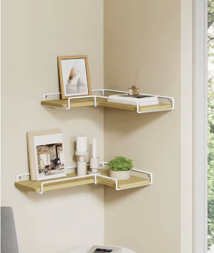 Set van 2 Industriële Wandplanken – L-vormige Hoekplanken van Hout en Staal voor Woonkamer, Keuken of Slaapkamer