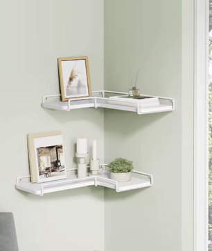 Set van 2 Industriële Wandplanken – L-vormige Hoekplanken van Hout en Staal voor Woonkamer, Keuken of Slaapkamer