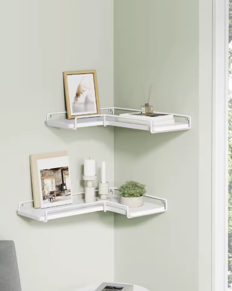 Set van 2 Industriële Wandplanken – L-vormige Hoekplanken van Hout en Staal voor Woonkamer, Keuken of Slaapkamer