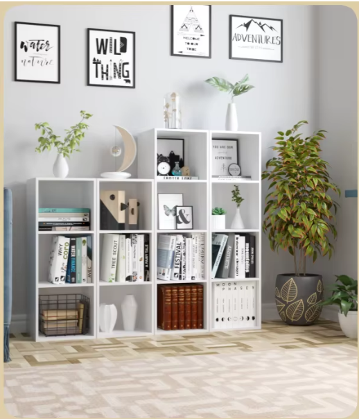 Boekenkast met 4 Vakken – Compact Opbergrek en Kubus Kast, 106 cm Hoog