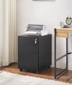 Afsluitbare Bureau Rolcontainer met 3 Lades – Stalen Kantoorkast op Wielen, 39x60x52 cm