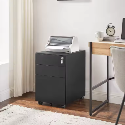 Afsluitbare Bureau Rolcontainer met 3 Lades – Stalen Kantoorkast op Wielen, 39x60x52 cm