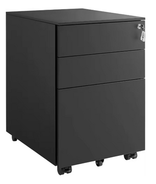 Afsluitbare Bureau Rolcontainer met 3 Lades – Stalen Kantoorkast op Wielen, 39x60x52 cm