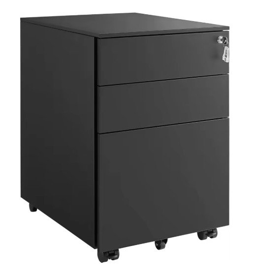 Afsluitbare Bureau Rolcontainer met 3 Lades – Stalen Kantoorkast op Wielen, 39x60x52 cm