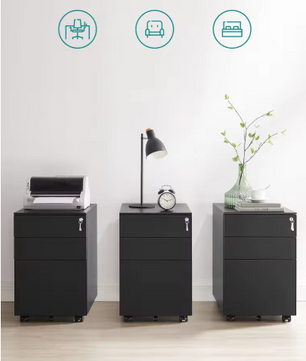 Afsluitbare Bureau Rolcontainer met 3 Lades – Stalen Kantoorkast op Wielen, 39x60x52 cm