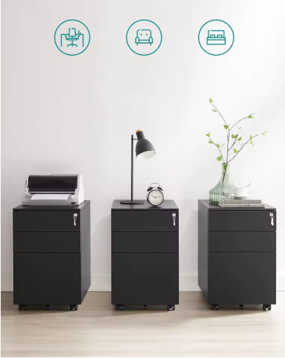 Afsluitbare Bureau Rolcontainer met 3 Lades – Stalen Kantoorkast op Wielen, 39x60x52 cm