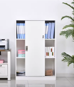 Kantoorkast met Schuifdeuren en 3 Planken – Afsluitbare Opbergkast 80x40x120 cm