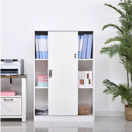 Kantoorkast met Schuifdeuren en 3 Planken – Afsluitbare Opbergkast 80x40x120 cm