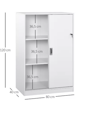 Kantoorkast met Schuifdeuren en 3 Planken – Afsluitbare Opbergkast 80x40x120 cm