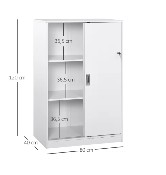 Kantoorkast met Schuifdeuren en 3 Planken – Afsluitbare Opbergkast 80x40x120 cm