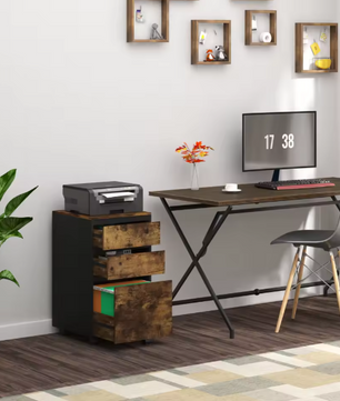 Mobiele Archiefkast met 3 Laden – Kantoor Organizer met Wielen en Industriële Look