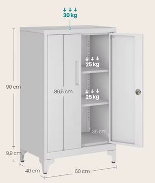 Metalen Opbergkast met 2 Deuren – Industriële Dossierkast 90 cm