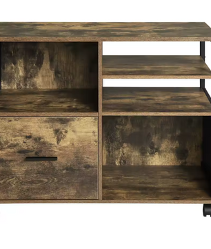 Verplaatsbare Archiefkast met Laden en Wielen – Industriële Printertafel met Open Vakken en Ophanglade voor Documenten (80×40×65 cm)