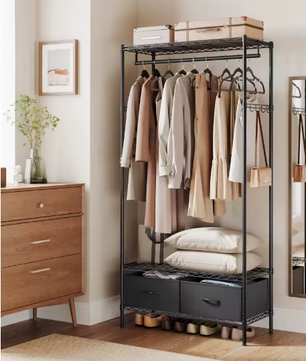 Metalen Open Kledingkast met Lades en Haken – 90x40x180 cm, Industrieel Ontwerp