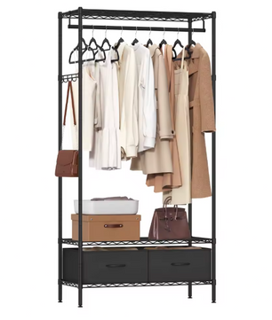 Metalen Open Kledingkast met Lades en Haken – 90x40x180 cm, Industrieel Ontwerp