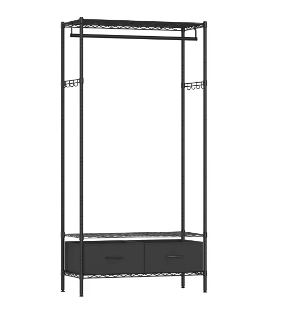 Metalen Open Kledingkast met Lades en Haken – 90x40x180 cm, Industrieel Ontwerp
