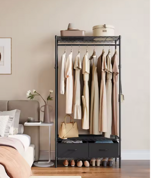 Metalen Open Kledingkast met Lades en Haken – 90x40x180 cm, Industrieel Ontwerp