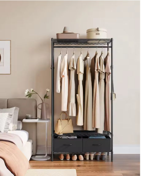 Metalen Open Kledingkast met Lades en Haken – 90x40x180 cm, Industrieel Ontwerp