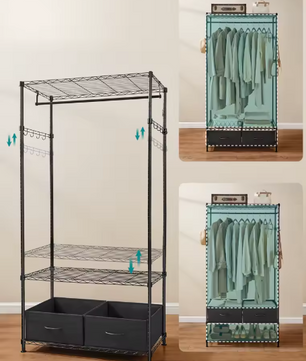 Metalen Open Kledingkast met Lades en Haken – 90x40x180 cm, Industrieel Ontwerp