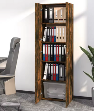 Hoge Opbergkast met Deuren – 5 Compartimenten, Gerookt Eiken, 190 cm